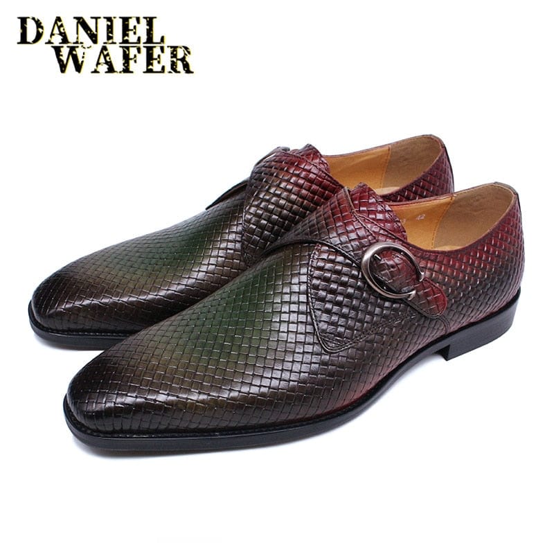 Men's Monk Strap Mix Color Genuine Leather Slip-On Dress Loafers