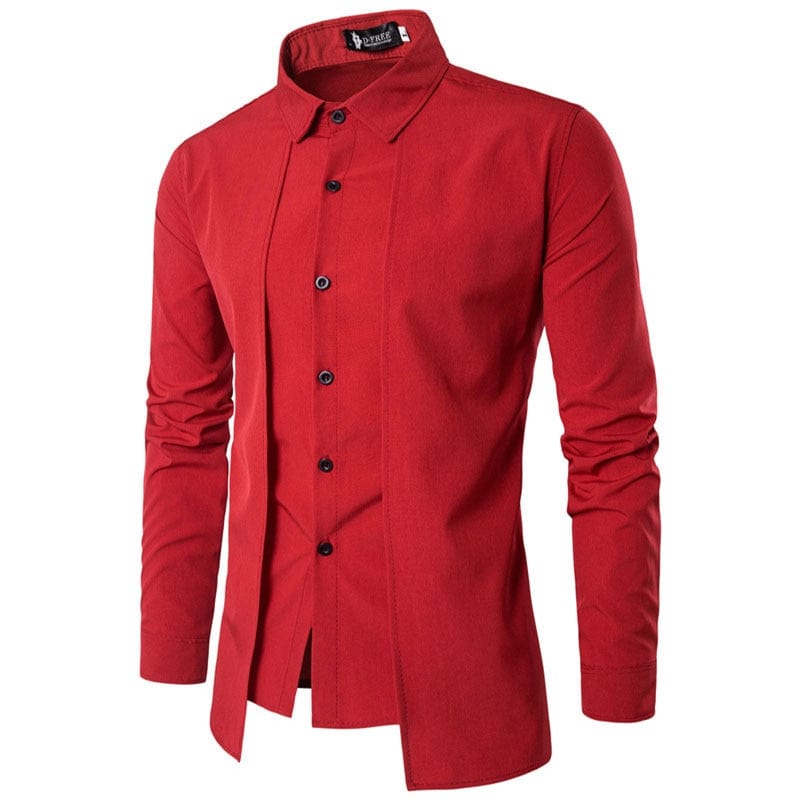 Men's Fake Two-Piece Cotton Lapel Long-Sleeve Shirt, Non-Iron Thin