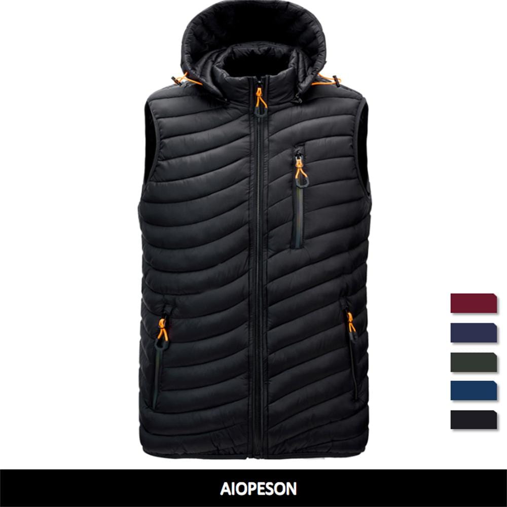 Men's Removable Hat Solid Color Winter Waistcoat Vest