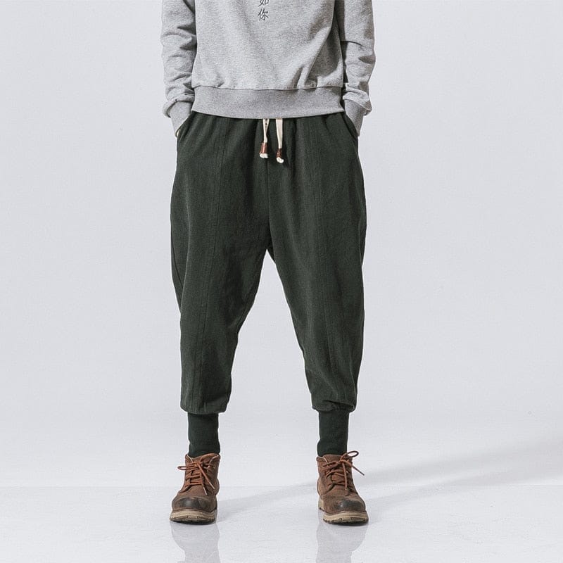 Men's Chinese Cotton Linen Elastic Waist Harem Pants