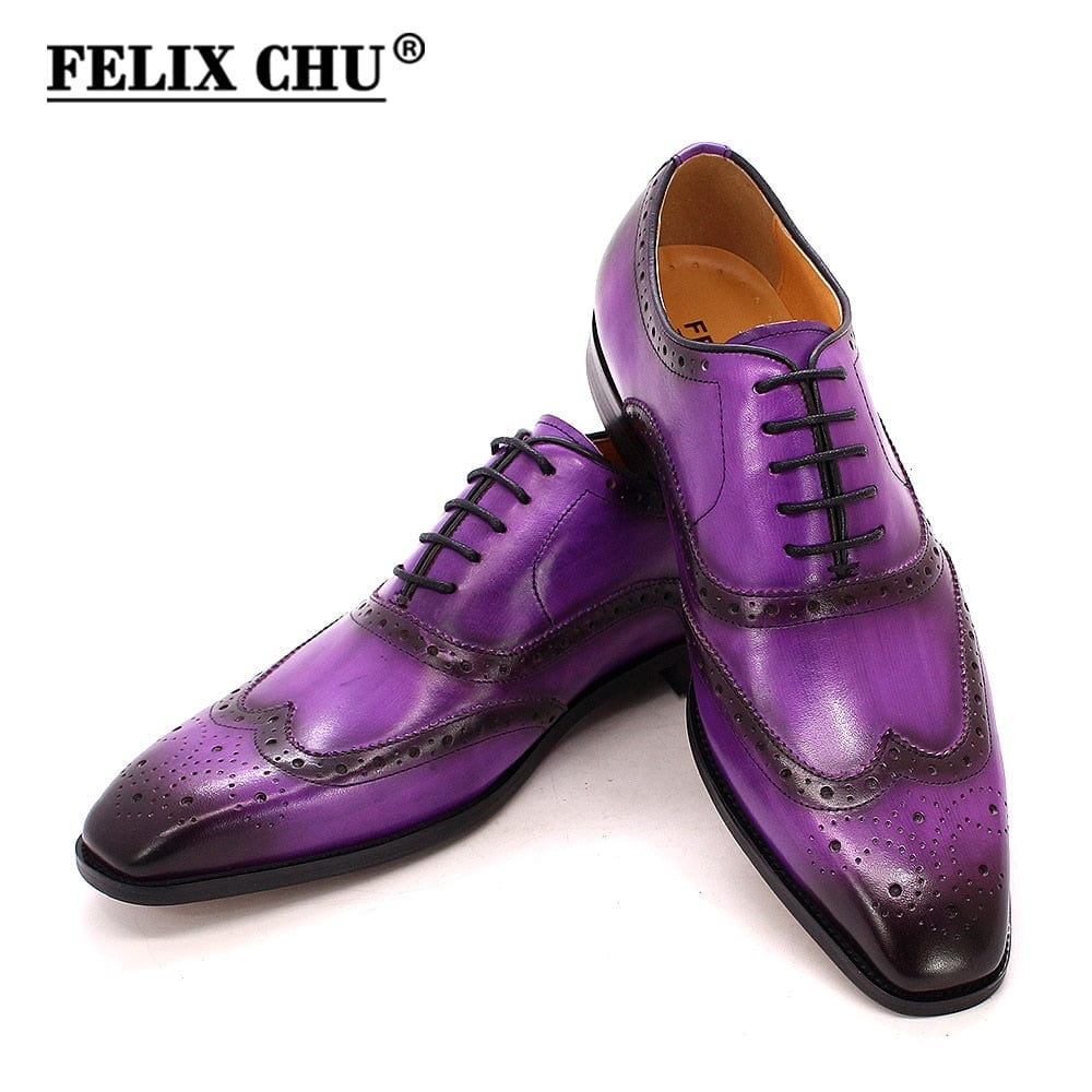 Men's Handcrafted Calfskin Wingtip Brogue Oxford Dress Shoes