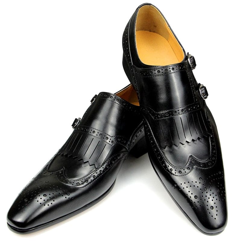 Men's Cowhide Pointed Toe British Formal Wedding Office Leather Shoes