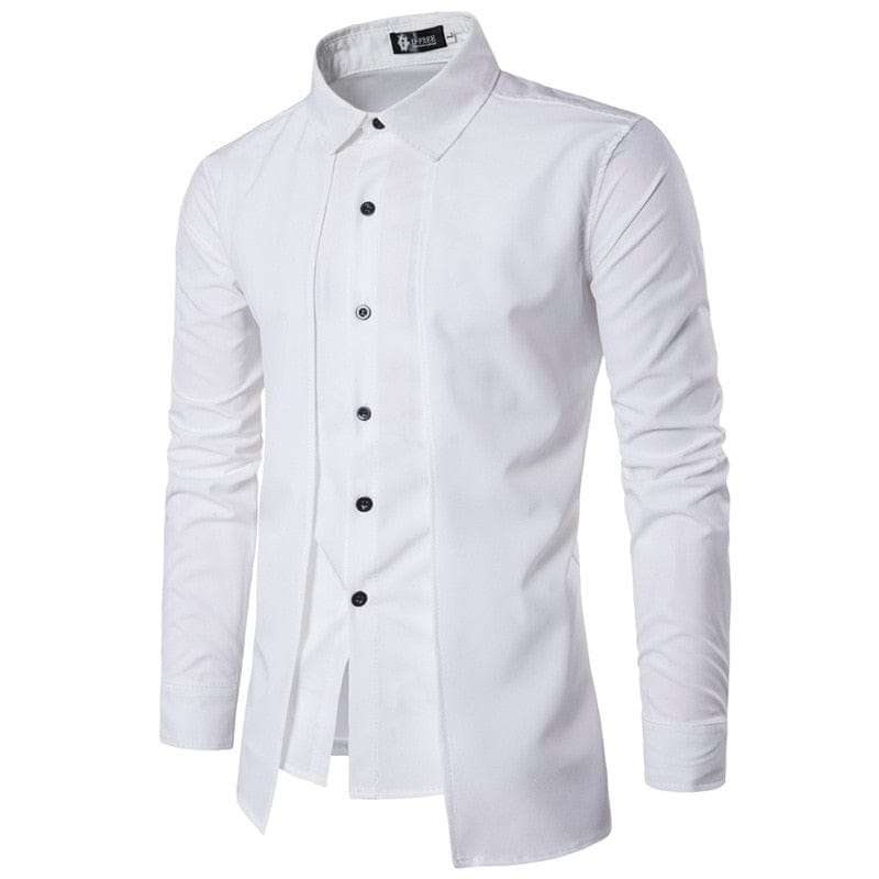 Men's Fake Two-Piece Cotton Lapel Long-Sleeve Shirt, Non-Iron Thin