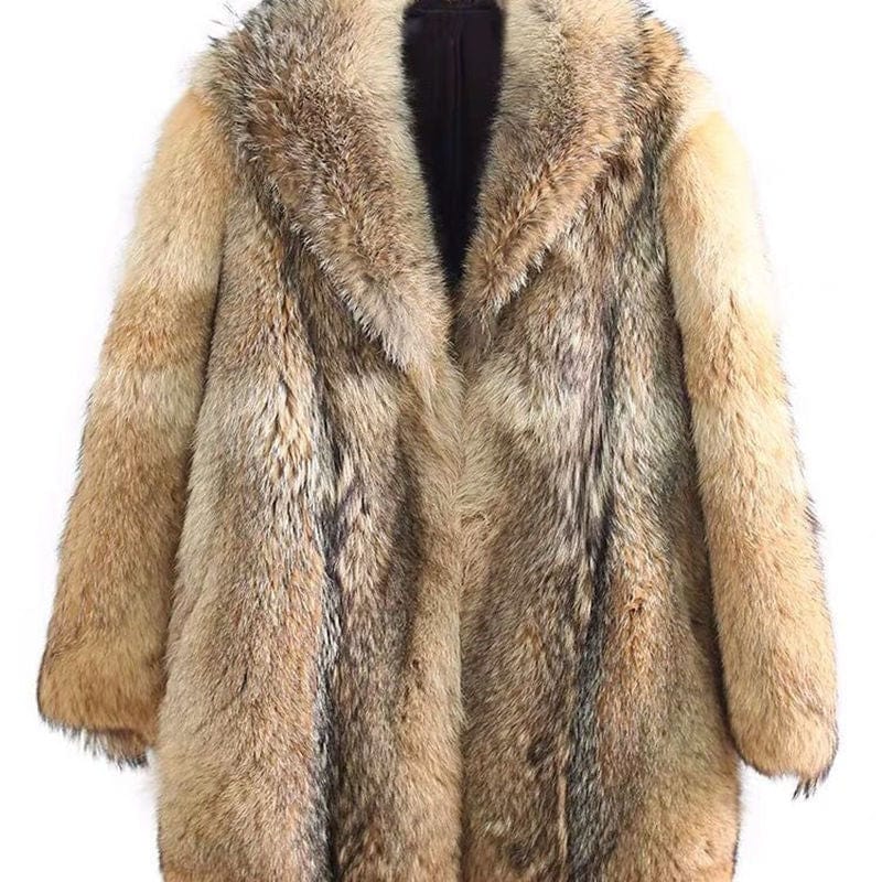 Men's Medium Long Wolf and Mink Fur Coat
