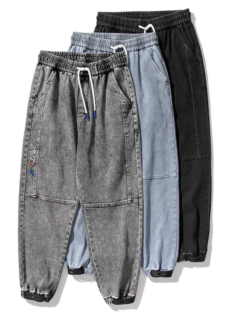 Men's Baggy Ankle-Length Denim Jogger Jeans, Plus Size 6XL-8XL