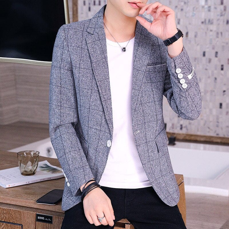 Men's Plus Size Plaid Slim Fit Business Blazer Jacket