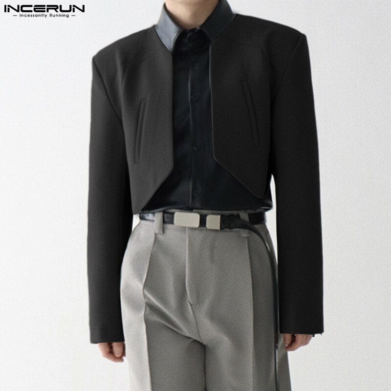 Men's Solid Open Stitch Irregular Thin Crop Blazer Streetwear S-5XL