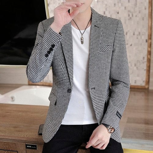 Men's Plaid Print Slim Fit Blazer Coat