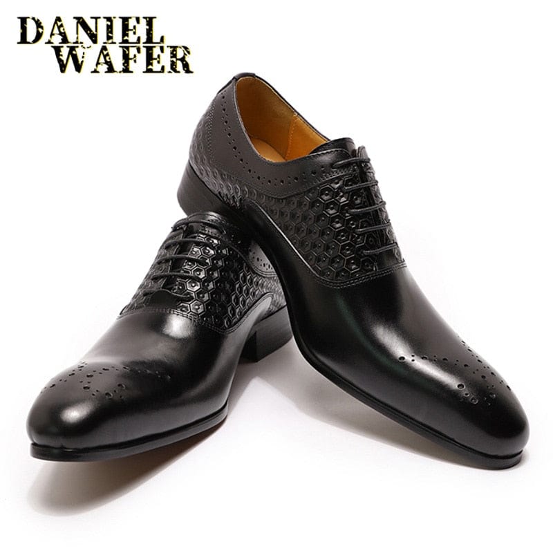 Men's Genuine Leather Pointed Oxford Brogue Office Wedding Shoes