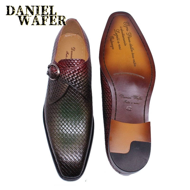 Men's Monk Strap Mix Color Genuine Leather Slip-On Dress Loafers