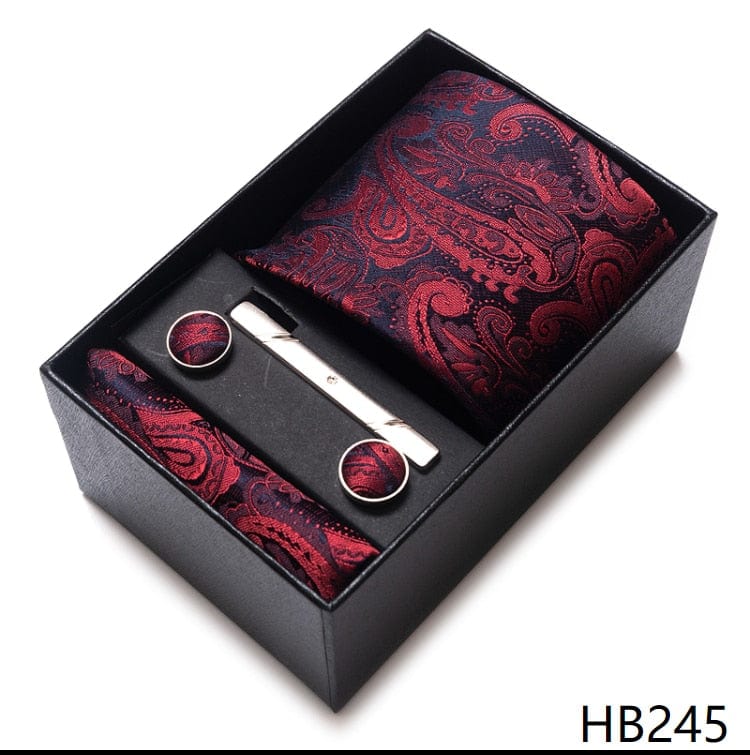 Men's Blue Gold Silk Tie, Handkerchief and Cufflink Set