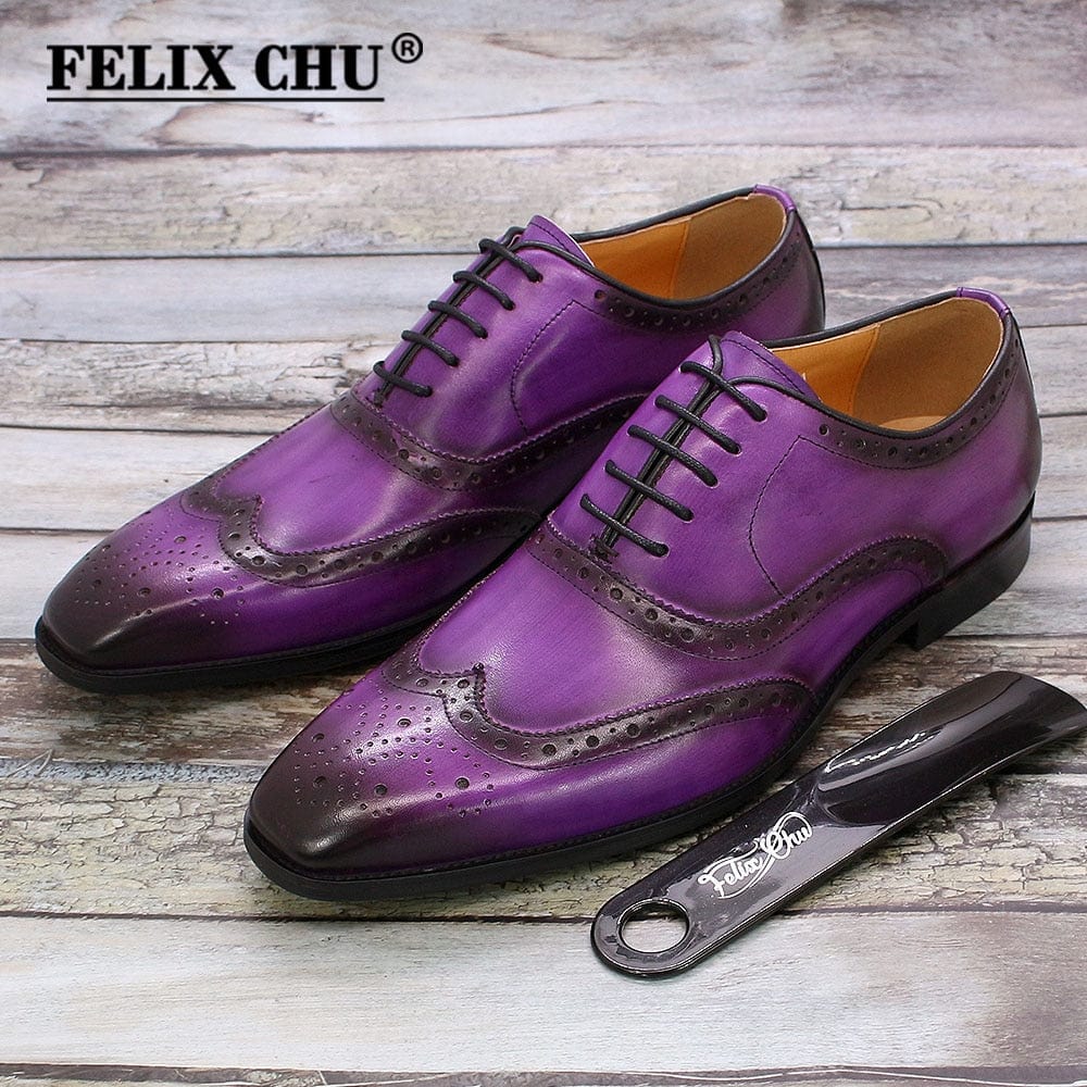 Men's purple wingtip brogue oxford product photo