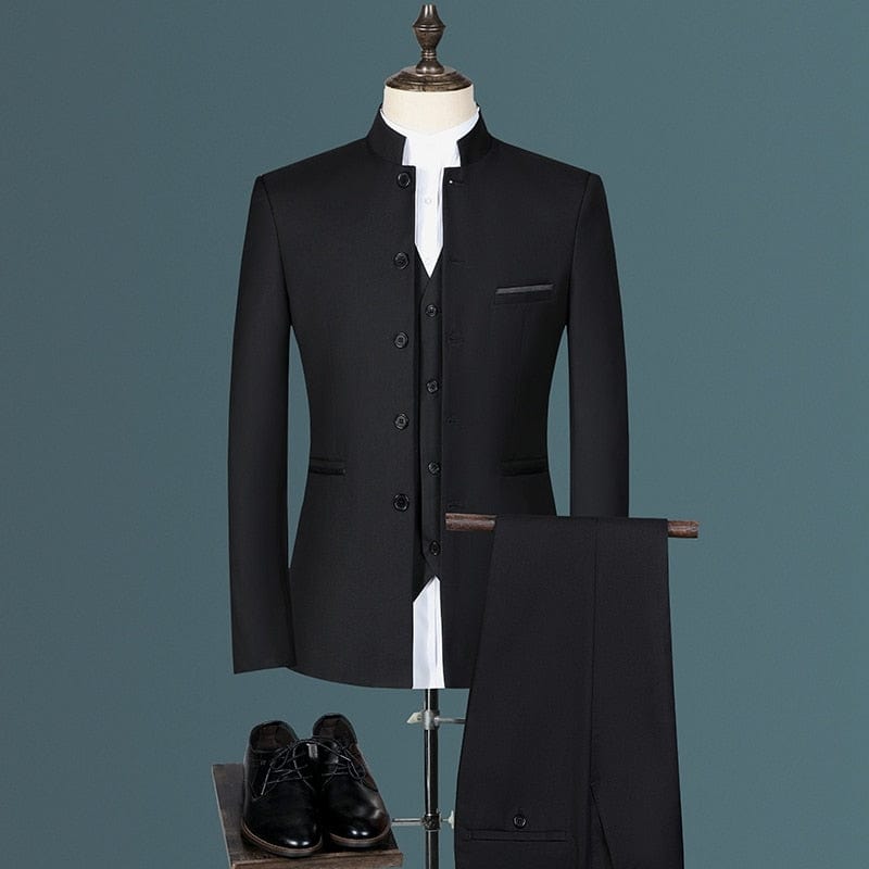 Men's Slim Stand-Collar Jacket, Vest, and Trousers Suit