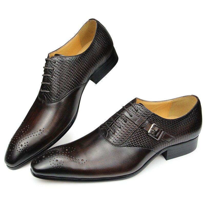 Men's Genuine Leather Pointed-Toe Oxford Dress Shoes