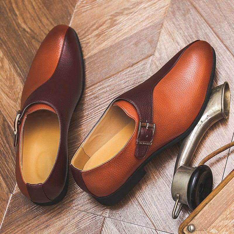 Men's Brown Buckle Mixed Color Handmade Dress Loafers