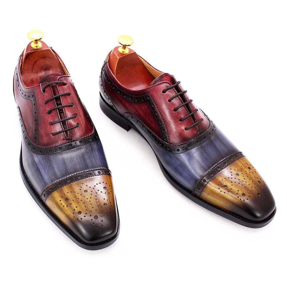 Men's Handmade Calf Leather Cap Toe Oxford Brogue Dress Shoes