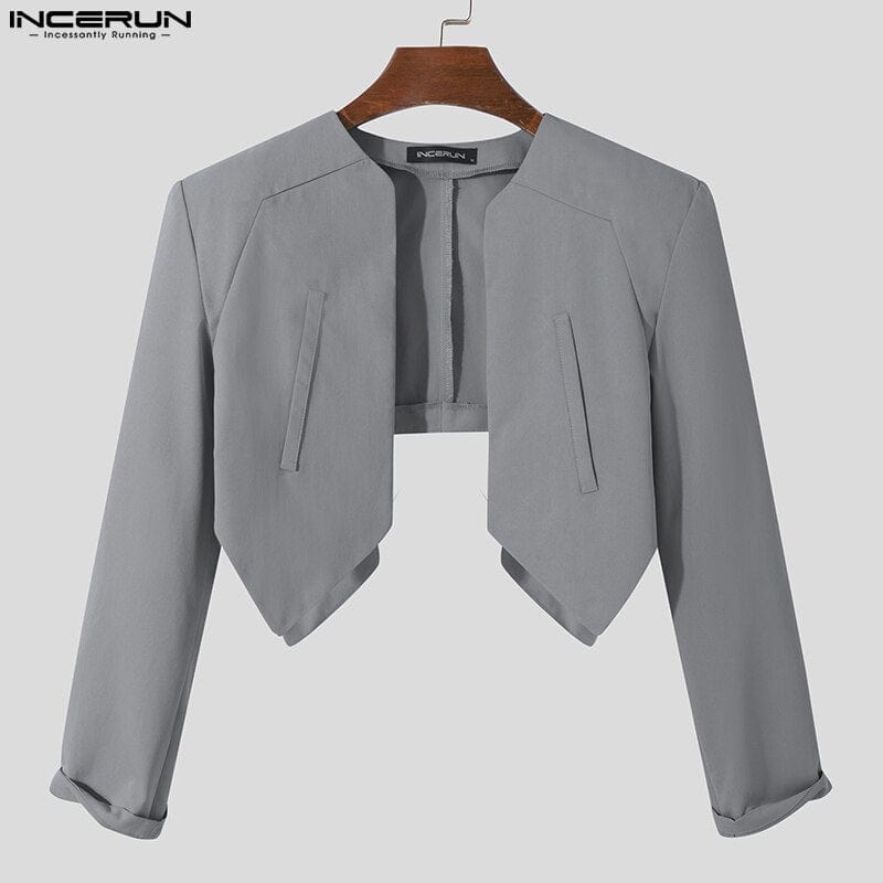 Men's Solid Open Stitch Irregular Thin Crop Blazer Streetwear S-5XL
