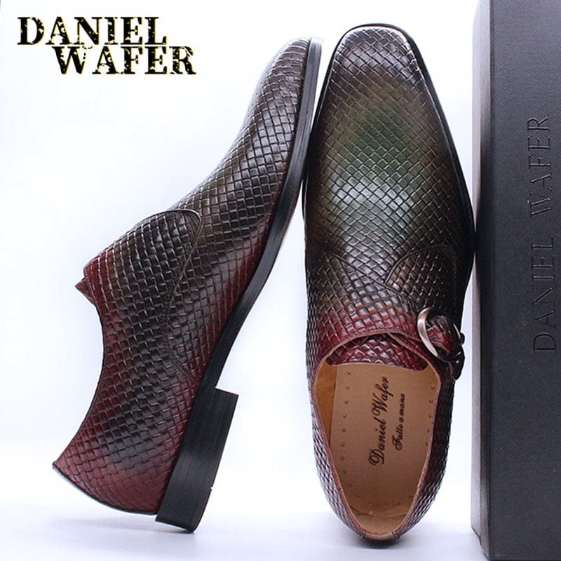 Men's Monk Strap Mix Color Genuine Leather Slip-On Dress Loafers