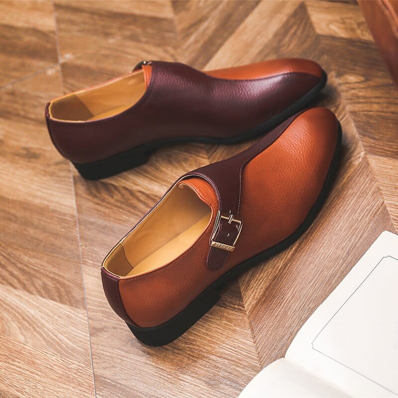 Men's Brown Buckle Mixed Color Handmade Dress Loafers