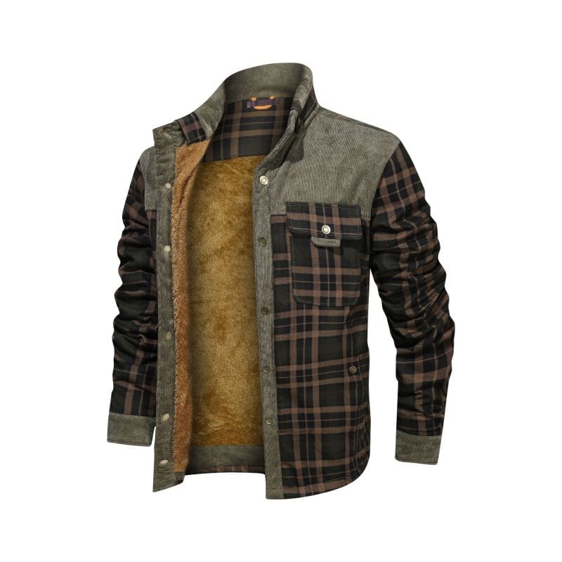 Men's Flannel Shirt Style Fleece Hooded Winter Jacket