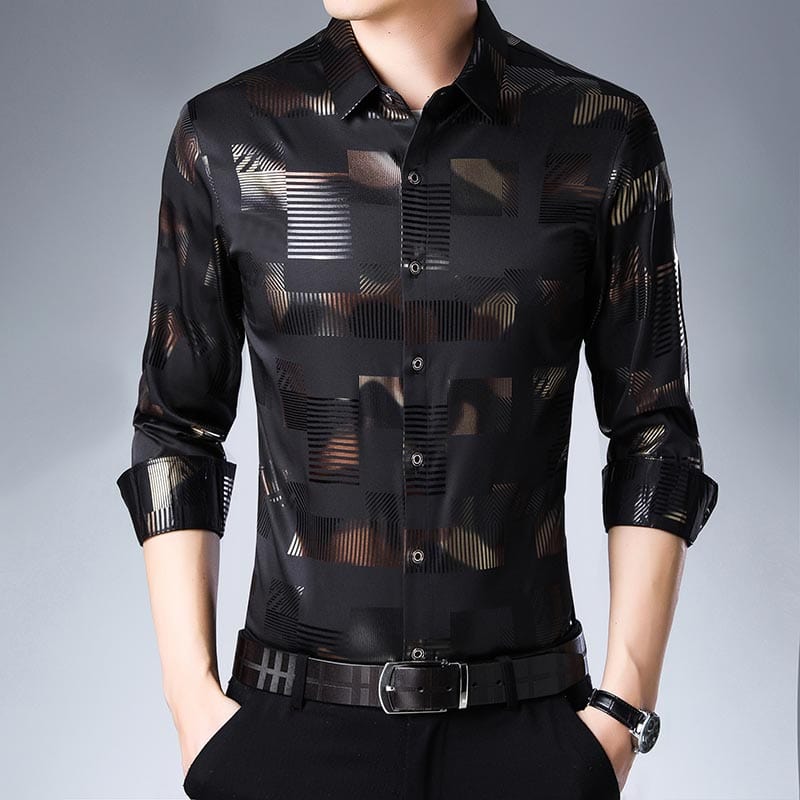 Men's Plaid Slim Fit Long Sleeve Dress Shirt