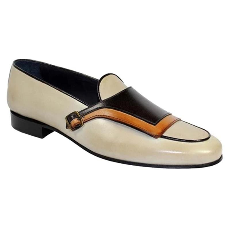 Men's Beige Blue Monk Strap PU Leather Party Loafers