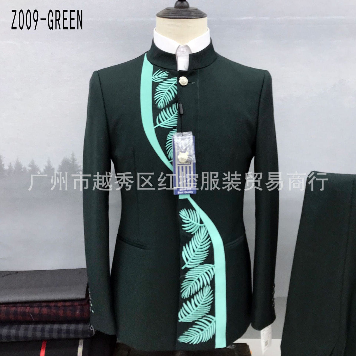 Men's Chinese Stand Collar Tunic Blazer and Pants Two-Piece Set