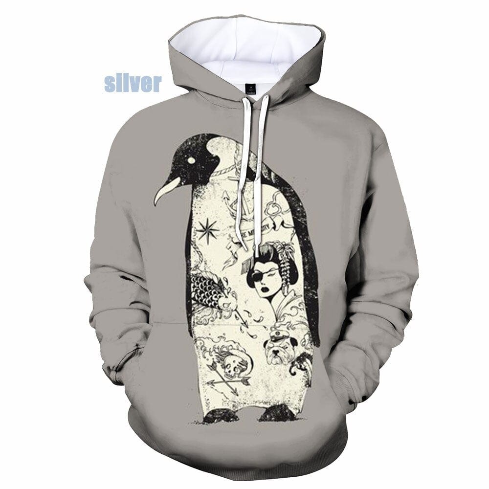 Unisex 3D Cute Penguin Print Pullover Hoodie, XS-5XL