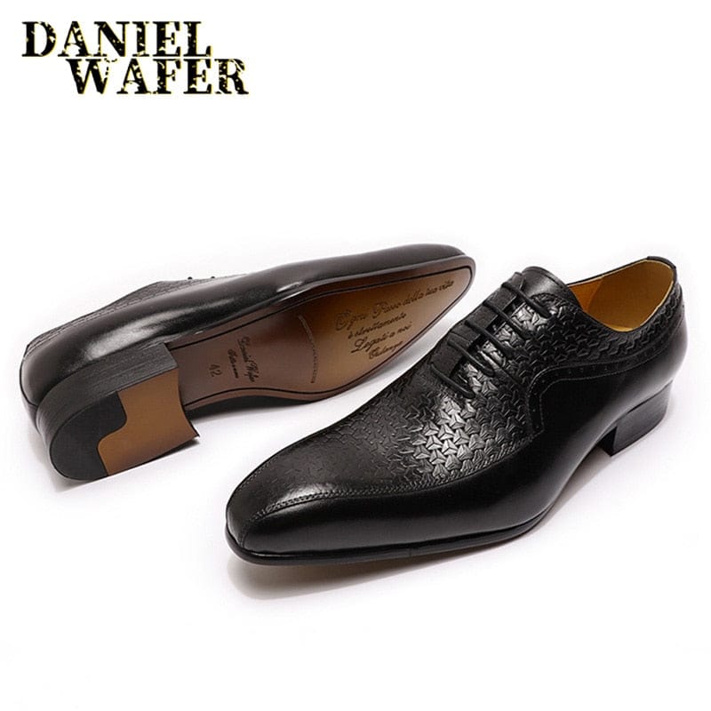 Men's Genuine Leather Pointed Oxford Formal Shoes Black Brown