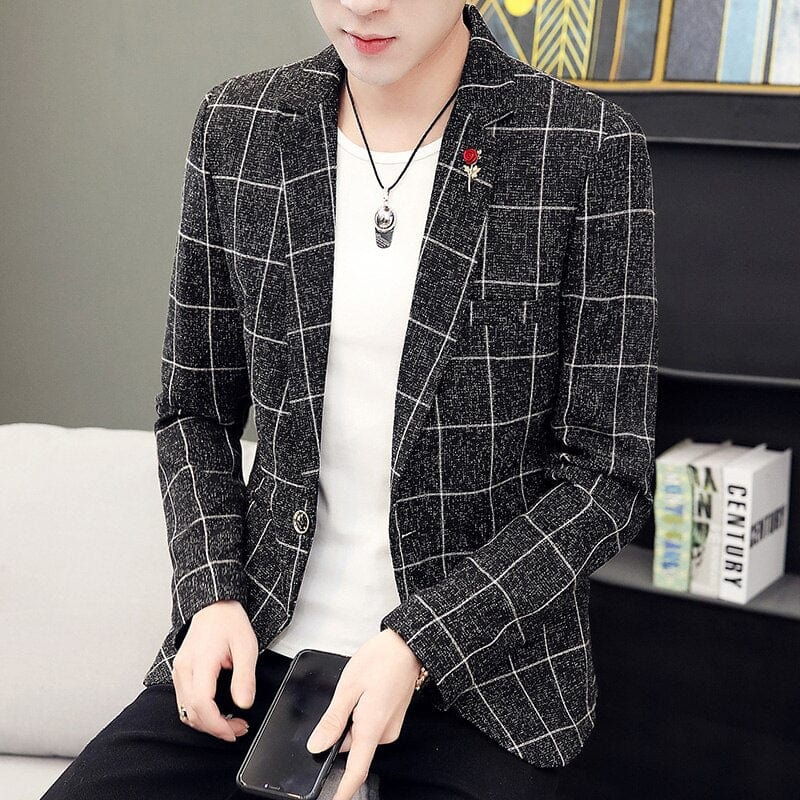 Men's Plus Size Plaid Slim Fit Business Blazer Jacket