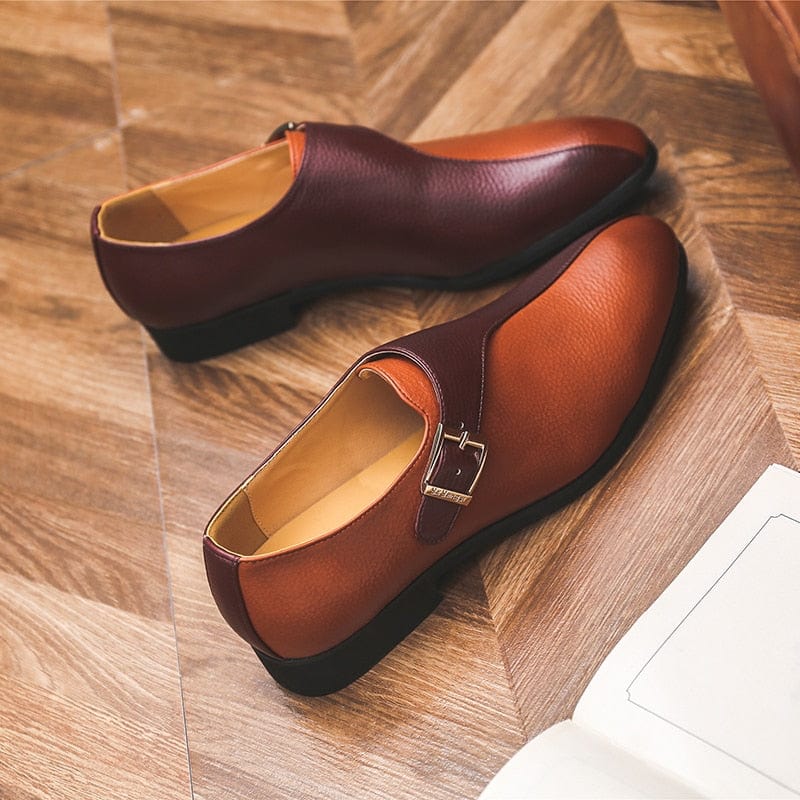 Men's Brown Buckle Mixed Color Handmade Dress Loafers