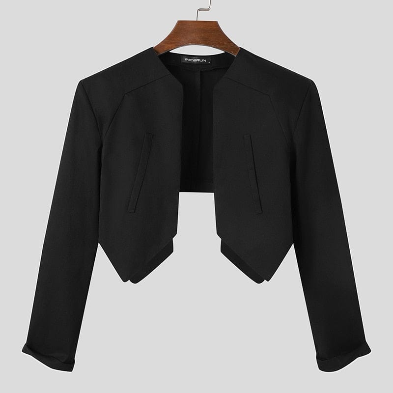Men's Solid Open Stitch Irregular Thin Crop Blazer Streetwear S-5XL