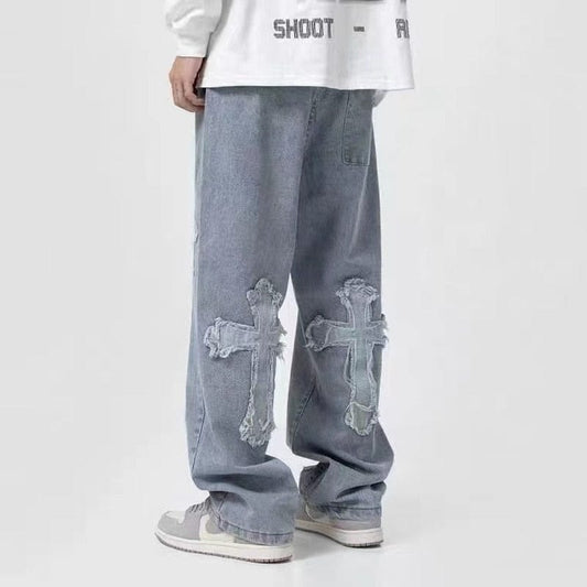 Men's Baggy Cross Hip Hop Loose Oversized Denim Jeans Trousers