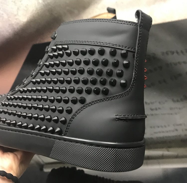 Men's Red-Sole High-Top Printed Leather Casual Black Sneakers