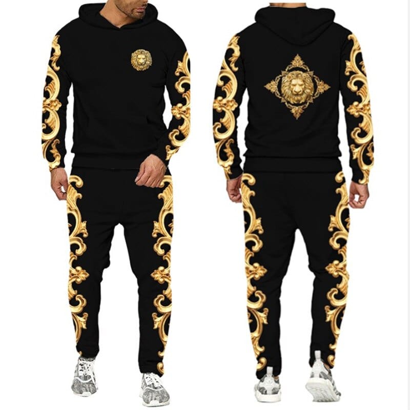 Men's 3D Lion Print Hoodie and Sweatpants Tracksuit