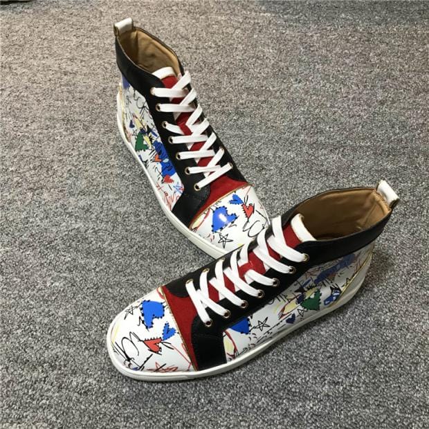 Men's and Women's Red Bottom High-Top Leather Winter Sneakers