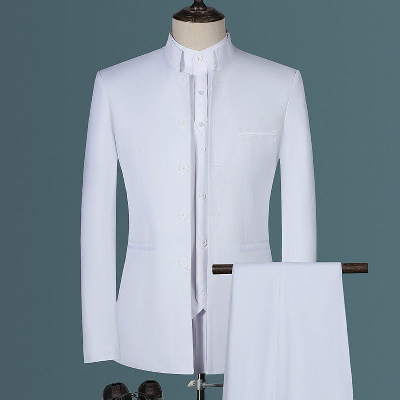 Men's Slim Stand-Collar Jacket, Vest, and Trousers Suit