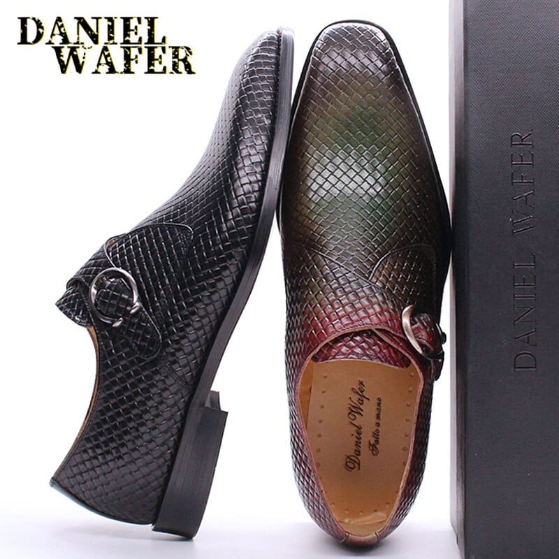 Men's Monk Strap Mix Color Genuine Leather Slip-On Dress Loafers