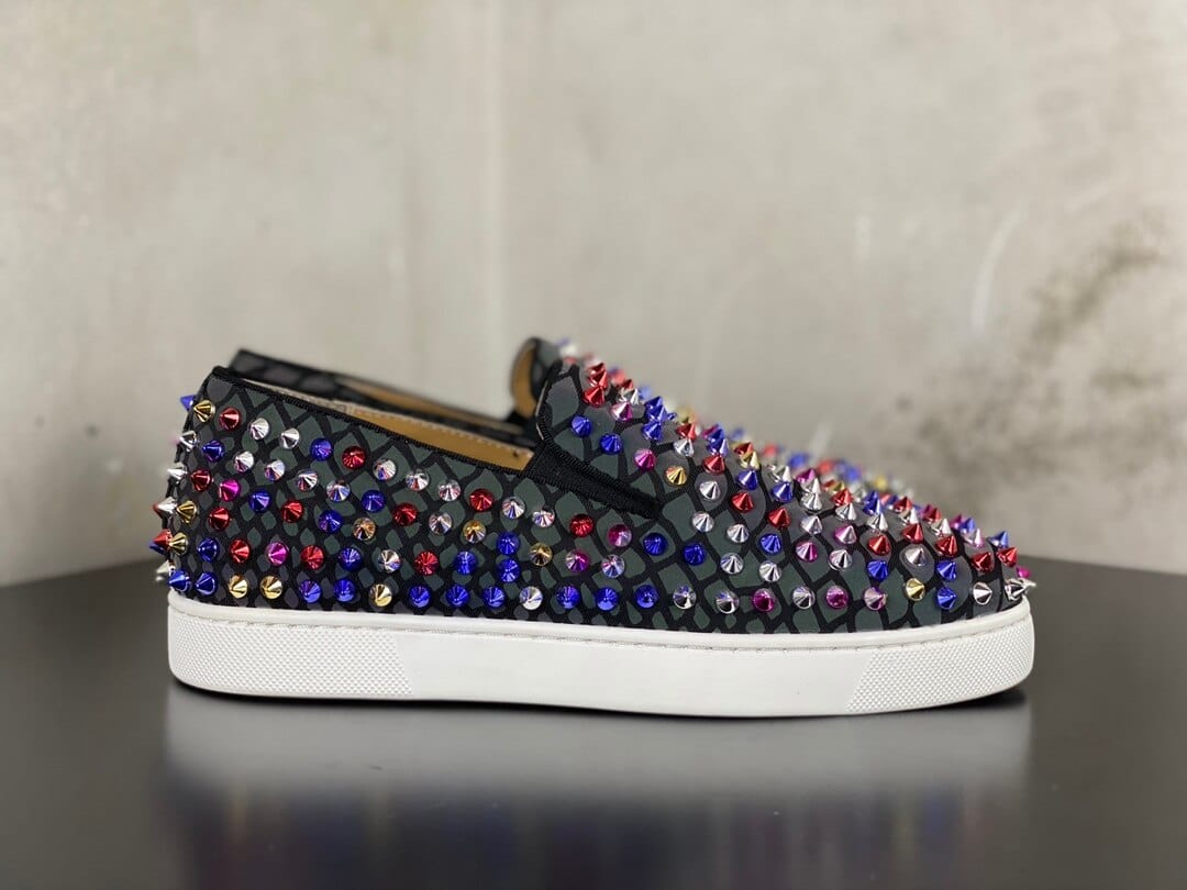 Men's Red Bottom Leather Low Top Rivet Casual Sneakers