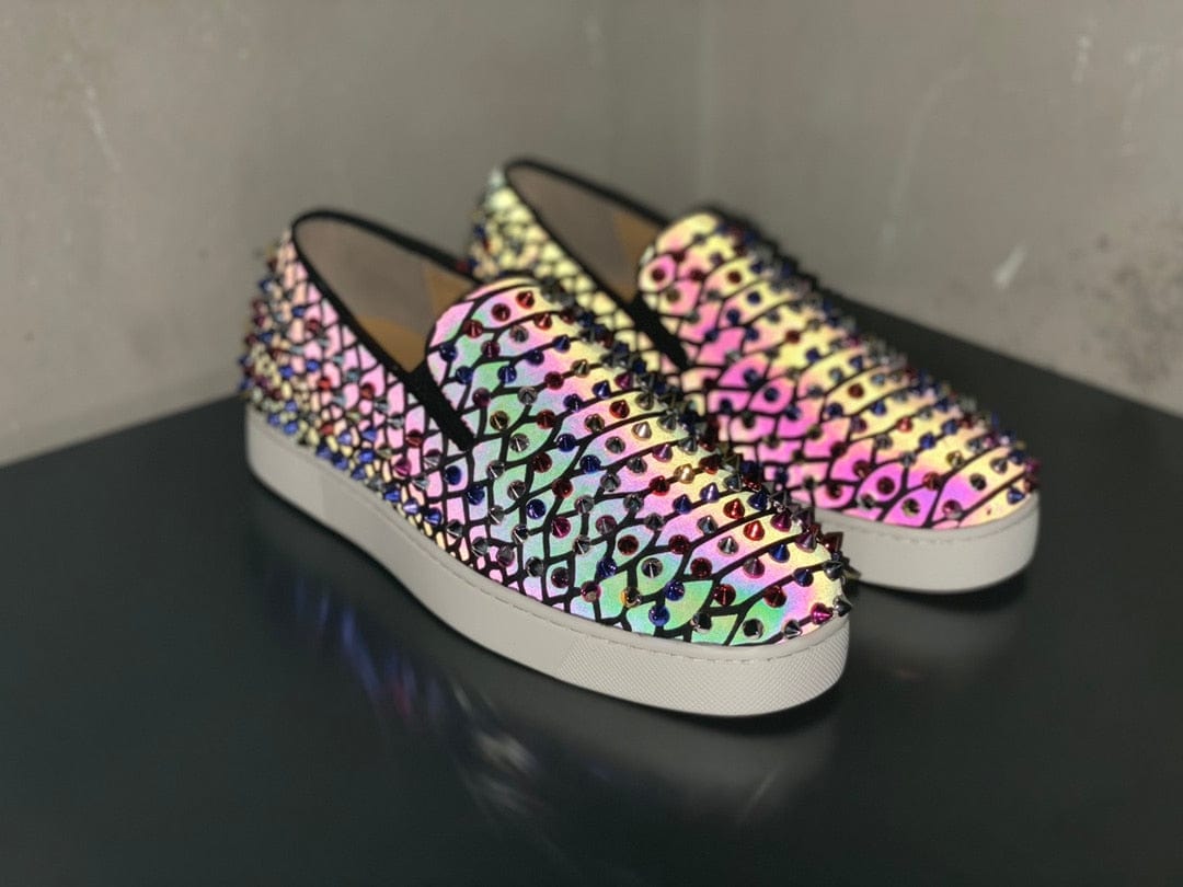 Men's Red Bottom Leather Low Top Rivet Casual Sneakers