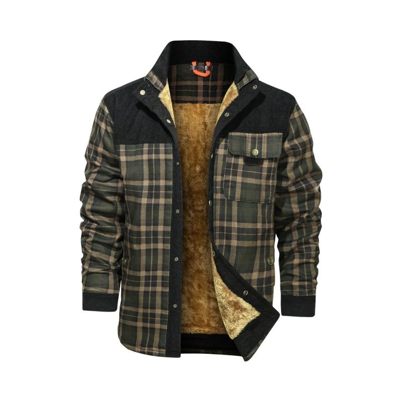 Men's Flannel Shirt Style Fleece Hooded Winter Jacket