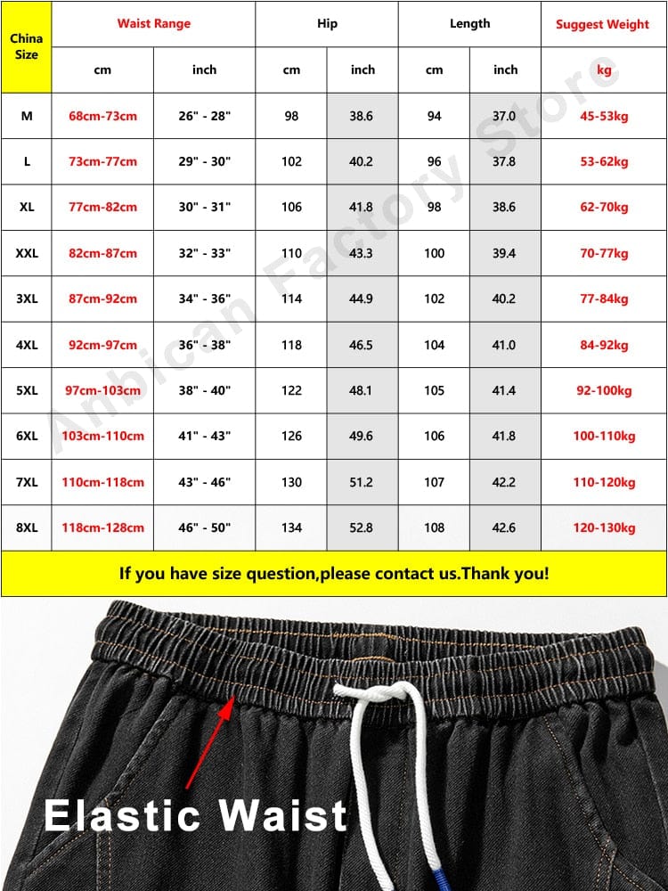Men's Baggy Ankle-Length Denim Jogger Jeans, Plus Size 6XL-8XL