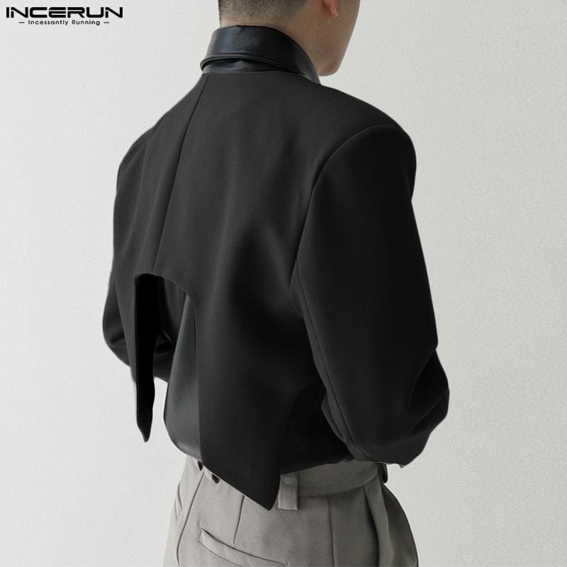 Men's Solid Open Stitch Irregular Thin Crop Blazer Streetwear S-5XL