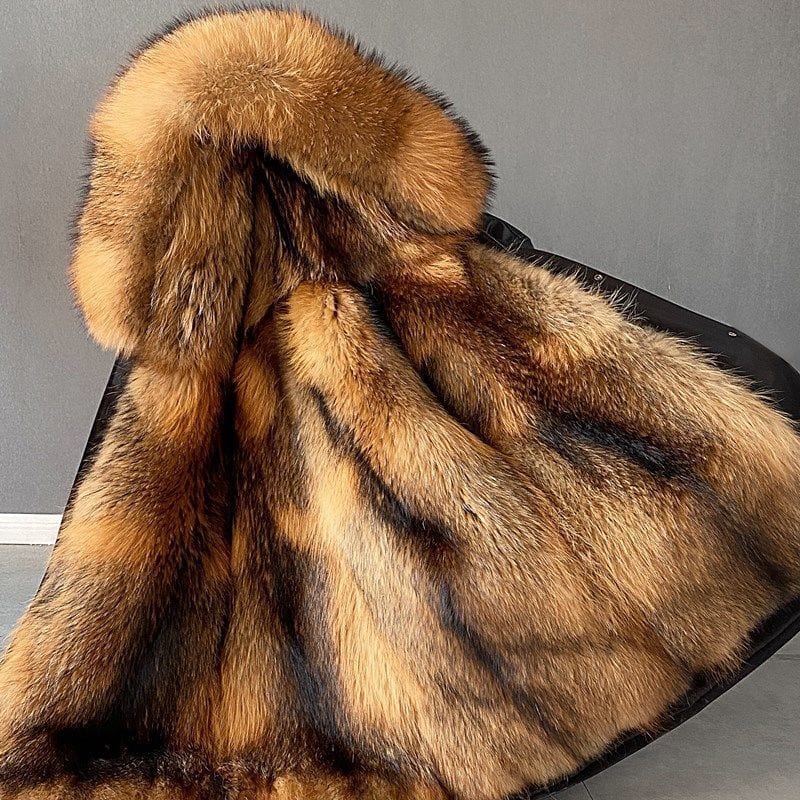 Men's Long Faux Fur Parka — Detachable Collar, Plush Lined