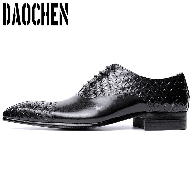 Men's Black Green Split-Toe Weave Print Leather Oxfords Wedding