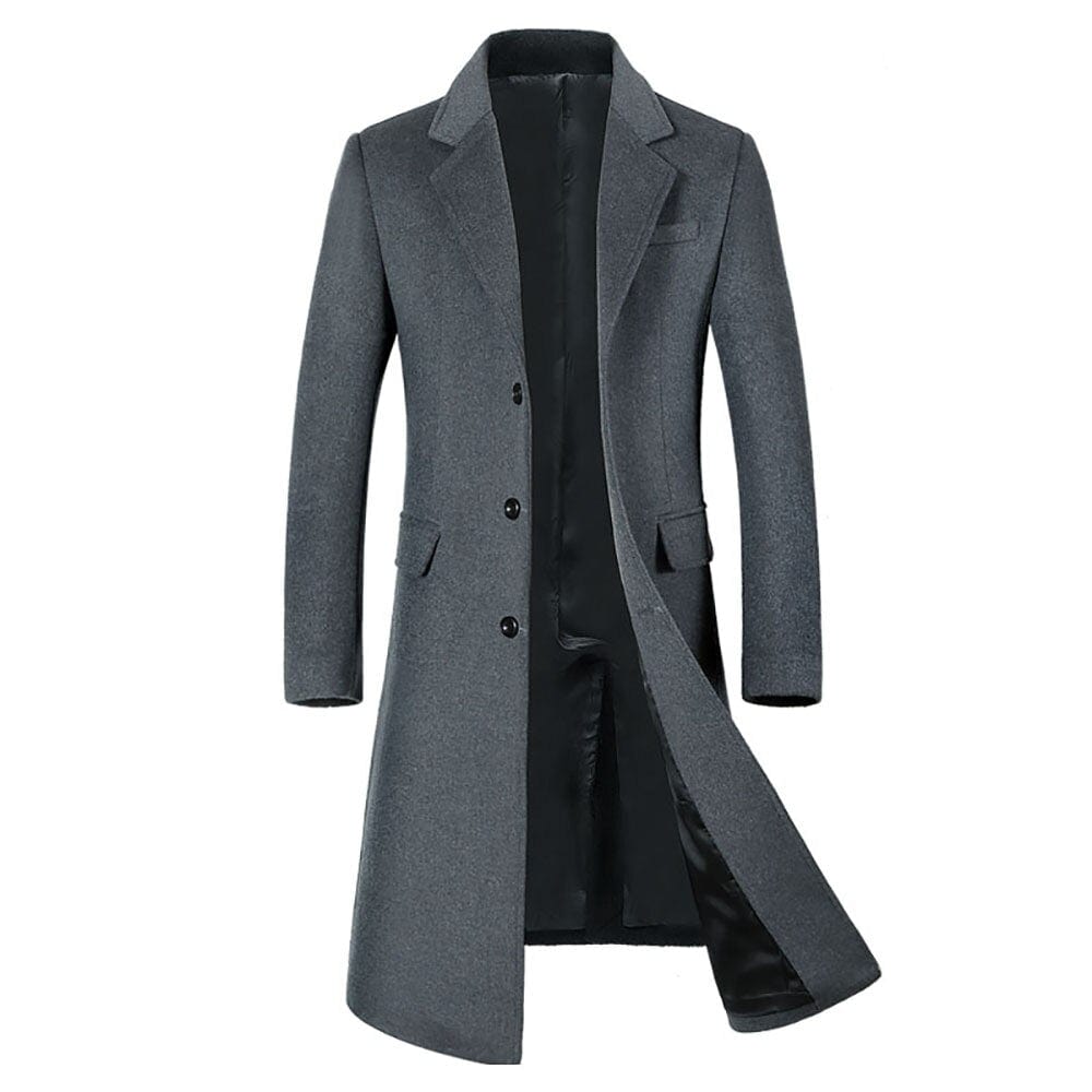 Men's Below-the-Knee Wool Overcoat (51% Wool)