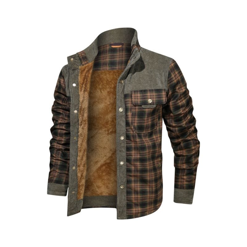 Men's Flannel Shirt Style Fleece Hooded Winter Jacket