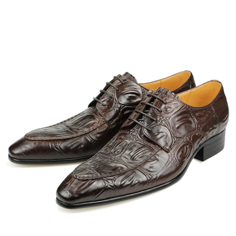 Men's Hand-Stitched Crocodile Print Derby Leather Dress Shoes