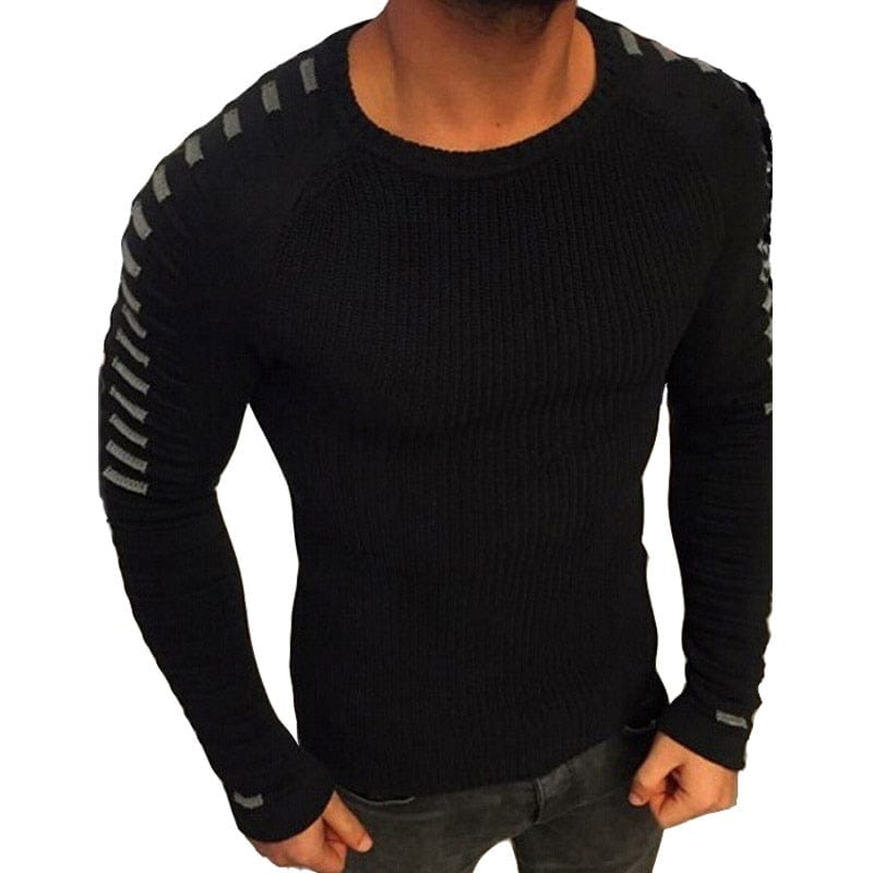 Men's O-Neck Patchwork Knit Pullover Sweater