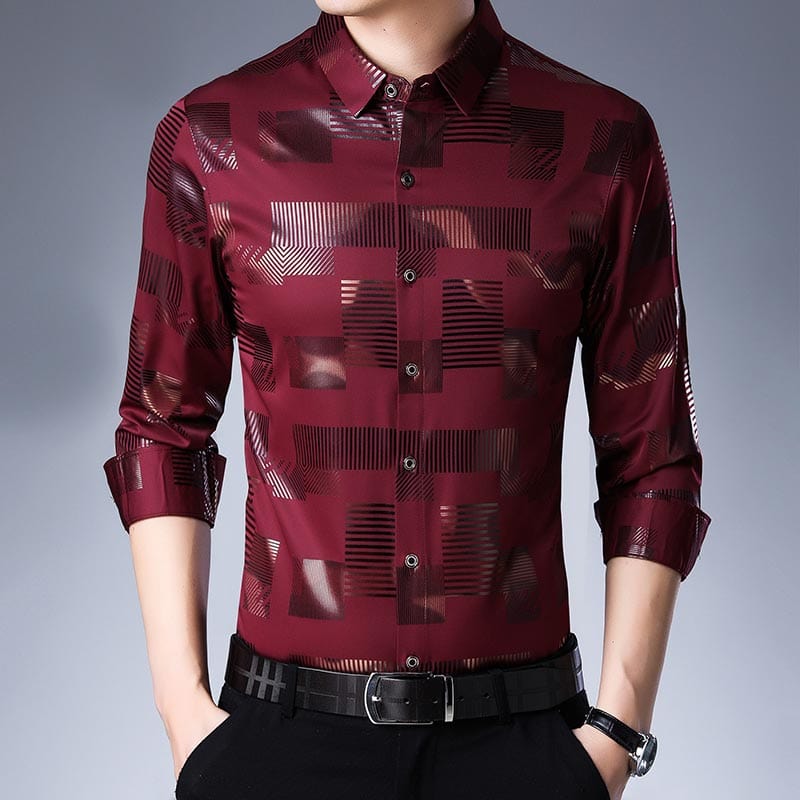 Men's Plaid Slim Fit Long Sleeve Dress Shirt